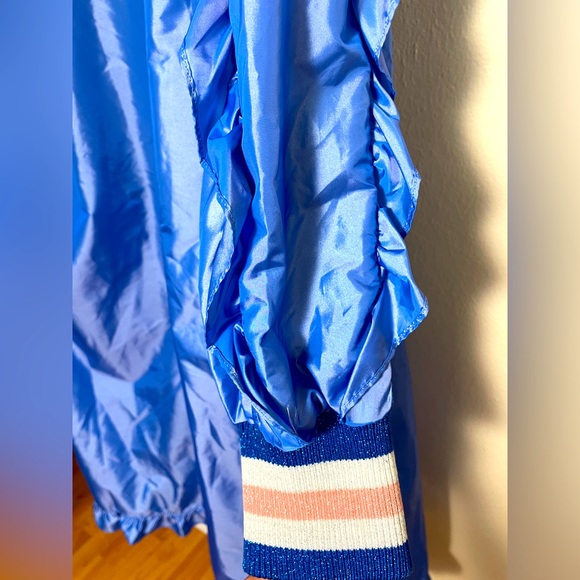 ASOS NWT Blue Parachute Parka Y2K/90s Jacket Ruffle Sleeves Long Shiny sz 8 - Picture 3 of 14